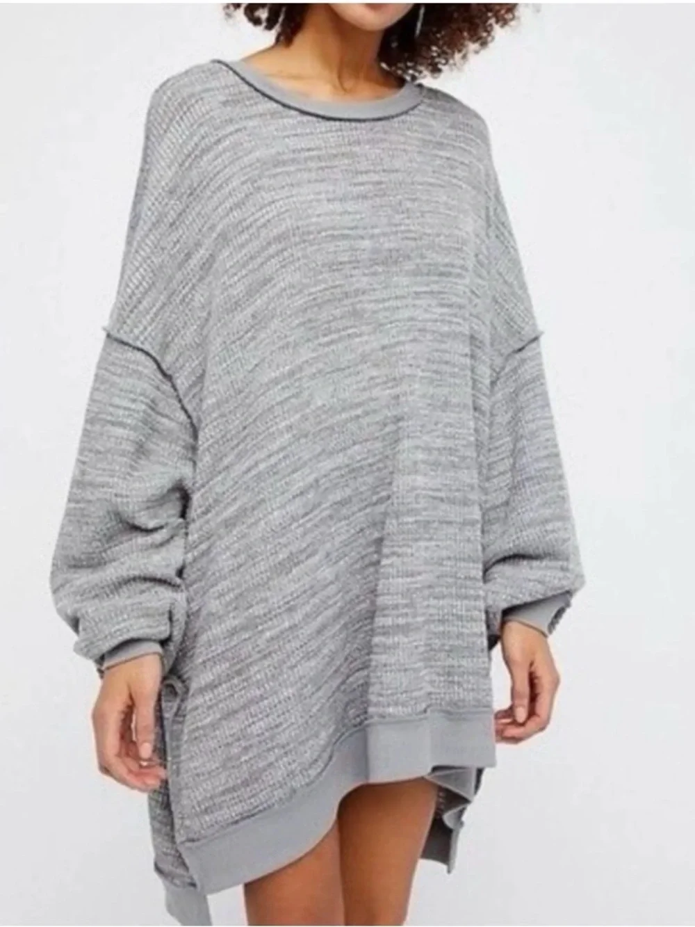 We The Free Oversized Thermal Tunic Womens Small Inside out seams Heathered Gray